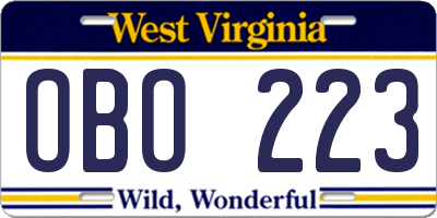 WV license plate OBO223