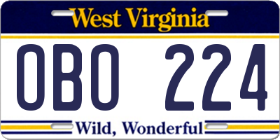 WV license plate OBO224