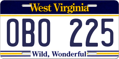WV license plate OBO225