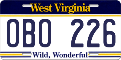 WV license plate OBO226