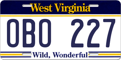 WV license plate OBO227