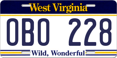 WV license plate OBO228