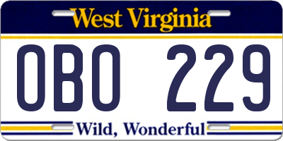 WV license plate OBO229