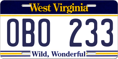 WV license plate OBO233