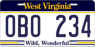 WV license plate OBO234