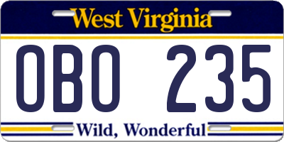WV license plate OBO235
