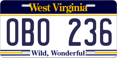 WV license plate OBO236