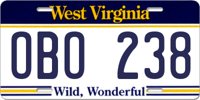 WV license plate OBO238