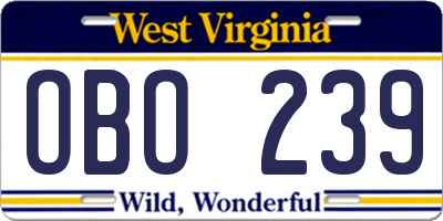 WV license plate OBO239