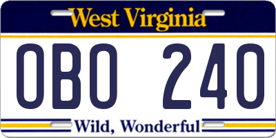 WV license plate OBO240