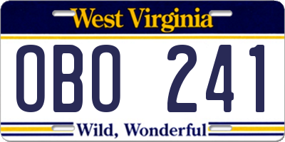 WV license plate OBO241