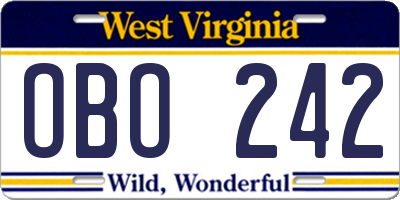 WV license plate OBO242