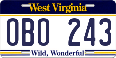 WV license plate OBO243