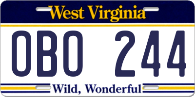 WV license plate OBO244