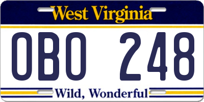 WV license plate OBO248