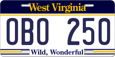 WV license plate OBO250