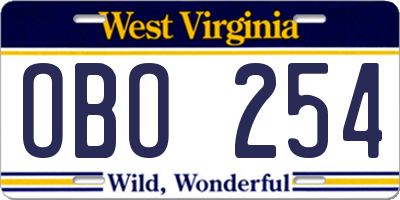 WV license plate OBO254