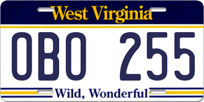 WV license plate OBO255