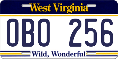 WV license plate OBO256