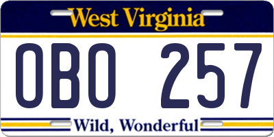 WV license plate OBO257