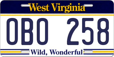 WV license plate OBO258