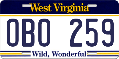 WV license plate OBO259