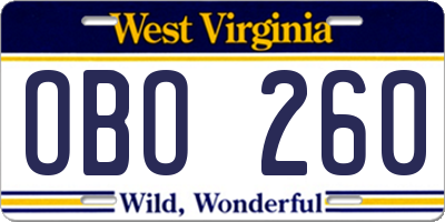 WV license plate OBO260