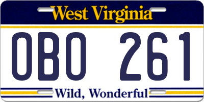 WV license plate OBO261