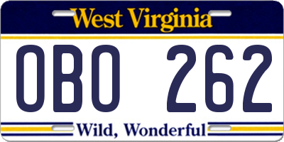 WV license plate OBO262