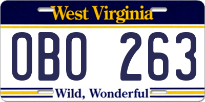WV license plate OBO263