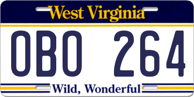 WV license plate OBO264