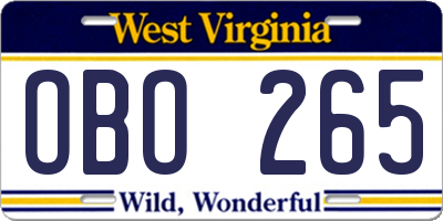 WV license plate OBO265