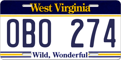 WV license plate OBO274