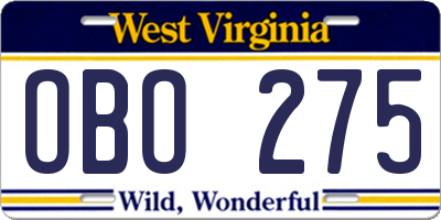 WV license plate OBO275