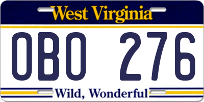 WV license plate OBO276