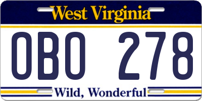 WV license plate OBO278