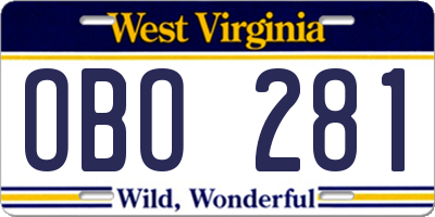 WV license plate OBO281