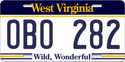 WV license plate OBO282