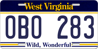 WV license plate OBO283