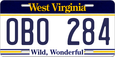 WV license plate OBO284