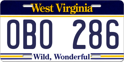 WV license plate OBO286