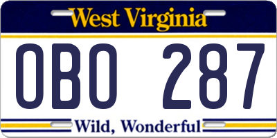 WV license plate OBO287