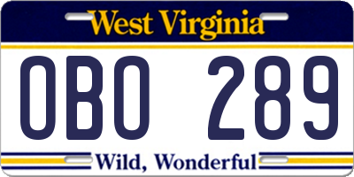 WV license plate OBO289
