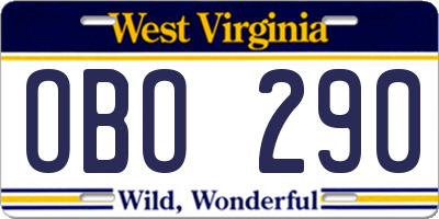 WV license plate OBO290