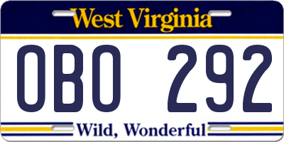 WV license plate OBO292