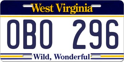 WV license plate OBO296