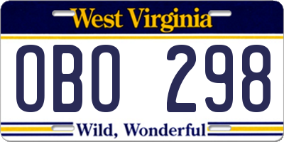 WV license plate OBO298
