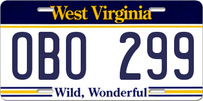 WV license plate OBO299