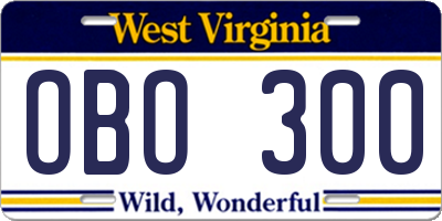 WV license plate OBO300