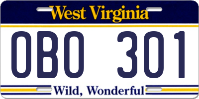 WV license plate OBO301